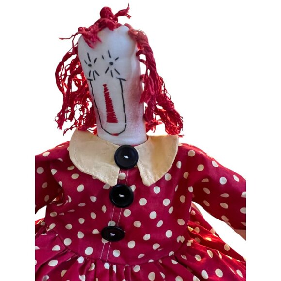 Handmade SIGNED Raggedy Ann Folk Art Cloth Doll — Primitive Americana Decor 21” - Picture 3 of 11
